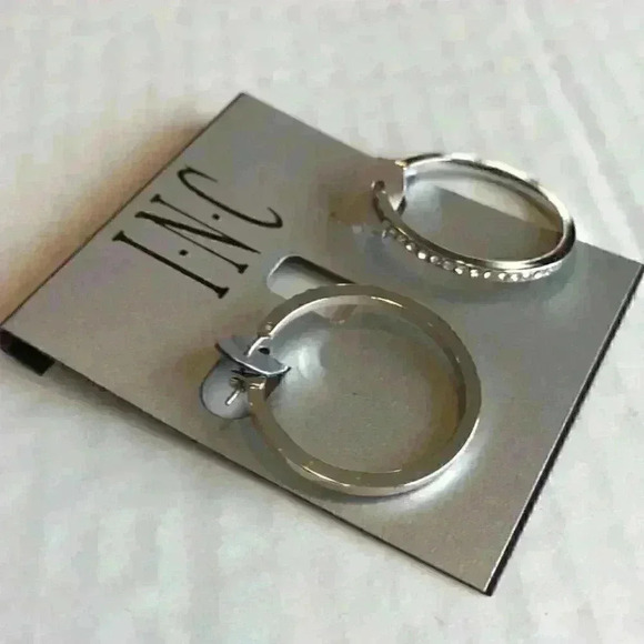 INC new Silver Tone Crystal Hoop Earrings - Picture 3 of 7